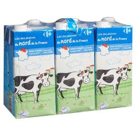 CARREFOUR Lait Demi-Ecreme Stérilisé UHT Calcium du Nord de la France 6x1l