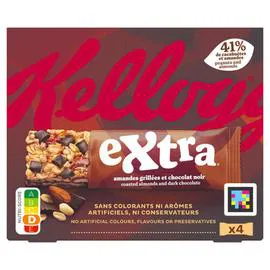 KELLOGG'S Barres Céréales Extra chocolat amandes 4x32g