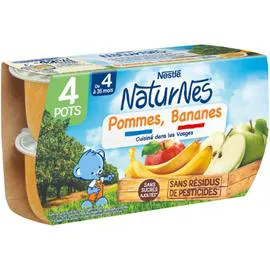 NESTLÉ, NATURNES Compotes bébé dès 4/6 mois, pommes bananes 4x130g