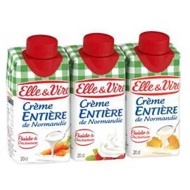 ELLE & VIRE Crème UHT fluide entière 30% MG 3x20cl
