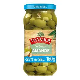TRAMIER Olives vertes farcies amande -25% de sel 160g