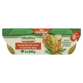 BLÉDINA Plat bébé dès 8 mois duo haricot verts carottes veau 2x200g