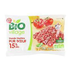 MARQUE REPÈRE, BIO VILLAGE Viande Hachée 15% mg Bio 400g