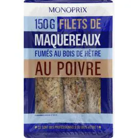 MONOPRIX Filets de maquereaux fumés au bois de hêtre au poivre 150g