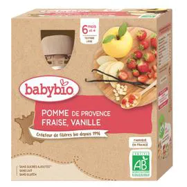 BABYBIO Compotes bébé dès 6 mois, pomme fraise vanille 4x90g
