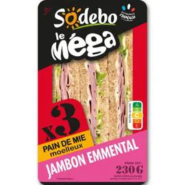 SODEBO Sandwichs jambon emmental 230g