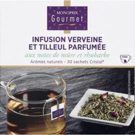 MONOPRIX GOURMET Infusion verveine et tilleul parfumée aux notes de mûre et rhubarbe 45g