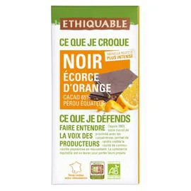 ÉTHIQUABLE Chocolat noir écorces d'orange Pérou Equateur Bio 100g