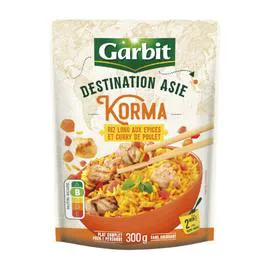 GARBIT Plat cuisiné korma riz long aux épices et curry de poulet 300g