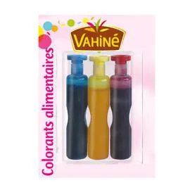 VAHINÉ Colorants alimentaires bleu/jaune/rouge 3x6ml