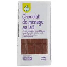 AUCHAN, POUCE Tablette de chocolat au lait et céréales croustillantes 4x100g