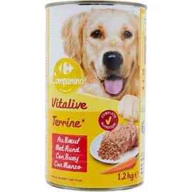 CARREFOUR COMPANINO Pâtée pour chien terrine au boeuf 1,230kg