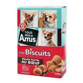 MARQUE REPÈRE, TOUS MES AMIS Friandises pour chien Biscuits fourrés Viande 500g