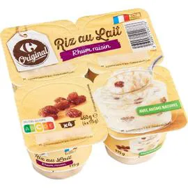 CARREFOUR ORIGINAL Riz au lait rhum raisin 4x115g
