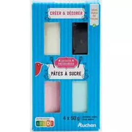 AUCHAN Pâtes à sucre blanche noire bleue et rose 200g