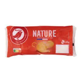 AUCHAN Chips nature fines et croustillantes en sachets individuels 6x30g