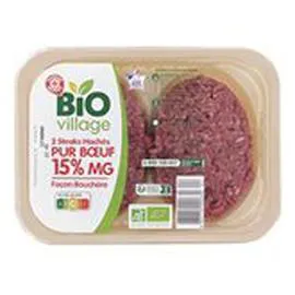 MARQUE REPÈRE, BIO VILLAGE Steak haché 15 % mg Bio 2x125g