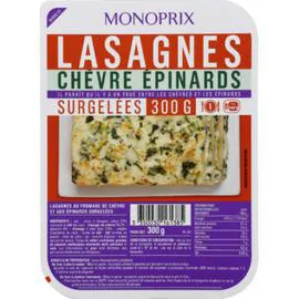 MONOPRIX Lasagnes chèvre épinards, surgelées 300g