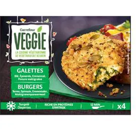 CARREFOUR VEGGIE Galettes blé, épinards, emmental 4x100g