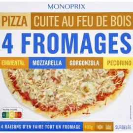 MONOPRIX Pizza cuite au feu de bois 4 fromages, surgelées 400g