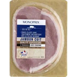 MONOPRIX Jambon avec couenne réduit en sel 160g