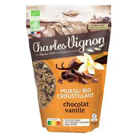 CHARLES VIGNON Céréales muesli croustillant chocolat vanille sans gluten Bio 375g