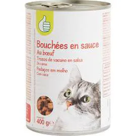 AUCHAN, POUCE Bouchées en sauce au boeuf boite pour chat 400g