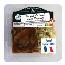 LECHEF Plat cuisiné langue de boeuf sauce piquante écrasé pommes de terre 300g
