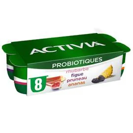 DANONE, ACTIVIA Yaourt aux fruits bifidus rhubarbe figue pruneau ananas 8x125g