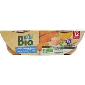 CARREFOUR BABY Plat bébé bio carotte saumon dès 12 mois 2x200g
