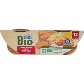 CARREFOUR BABY Plat bébé bio carotte boeuf dès 12 mois 2x200g