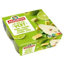 ANDROS Compote la vie en vert poire, pomme, rhubarbe et citron vert 4x100g