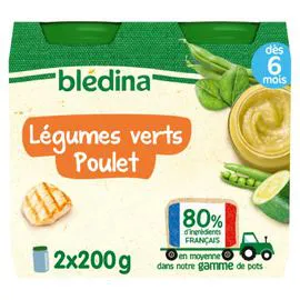 BLÉDINA Petit pot bébé dès 6 mois légumes verts poulet 2x200g
