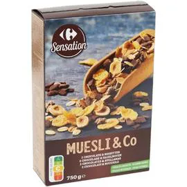 CARREFOUR SENSATION Céréales muesli 2 chocolats noisettes 750g