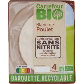 CARREFOUR BIO Blanc de poulet sans nitrite 4x35g