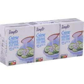 CARREFOUR SIMPL Crème légère fluide 15% MG 3x20cl