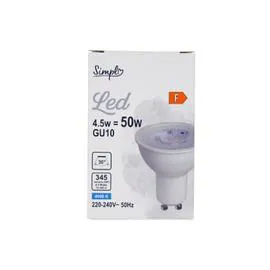 CARREFOUR SIMPL Ampoule GU10 forme spot Blanc-froid Dépolie 50W l'unité