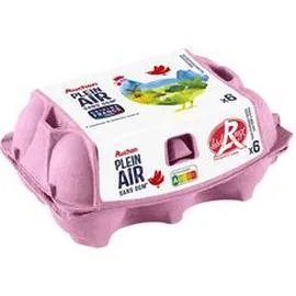 AUCHAN Oeufs de poules élevées en plein air sans OGM Label Rouge x6