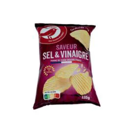 AUCHAN Chips ondulées saveur sel et vinaigre 135g
