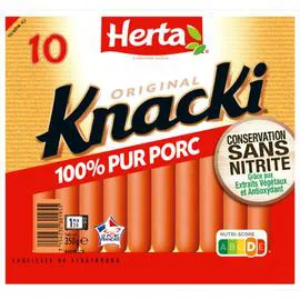 HERTA, KNACKI Saucisses 100% Pur Porc conservation sans nitrite 350g