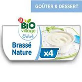 MARQUE REPÈRE, BIO VILLAGE Dessert lacté Brassé nature 6-9mois 4x100g