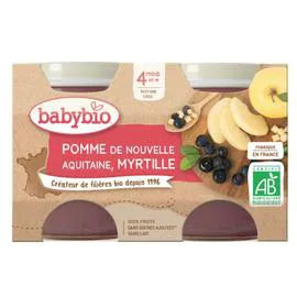 BABYBIO Compotes bébé dès 4 mois, pomme myrtille 2x130g