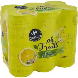 CARREFOUR SENSATION Eau gazeuse aromatisée citron, citron vert 6x33cl
