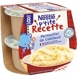 NESTLÉ, P'TITE RECETTE Plat bébé bébé dés 8 mois parmentier de cabillaud 2x200g