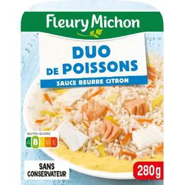 FLEURY MICHON Plat cuisiné duo de poissons riz, sauce citron 280g