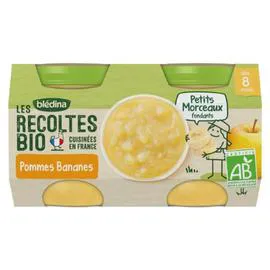 BLÉDINA, LES RECOLTES BIO Compote bébé pommes bananes - dès 8 mois 2x130g
