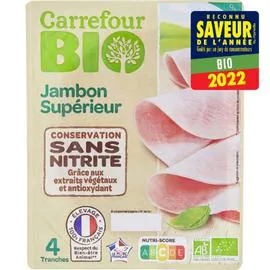 CARREFOUR BIO Jambon bio supérieur sans nitrite 4x35g