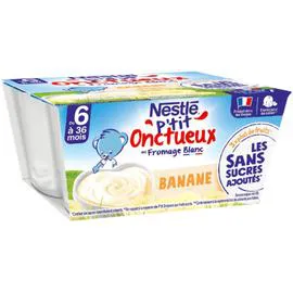 NESTLÉ, P'TIT ONCTUEUX Desserts bébé banane sans sucres ajoutés Bio - dès 6 mois 4x90g