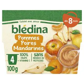 BLÉDINA Purée de fruits bébé dès 8 mois pomme poire mandarine 4x100g