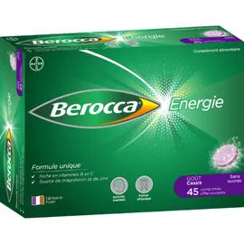 BEROCCA Complément Alimentaire Vitalité Énergie Goût Cassis Sans Sucres Effervessant x45